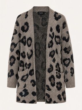 Modern Canvas Leopard Print Open Cardigan Sweater | Cozy Knit | Gray Brown |S